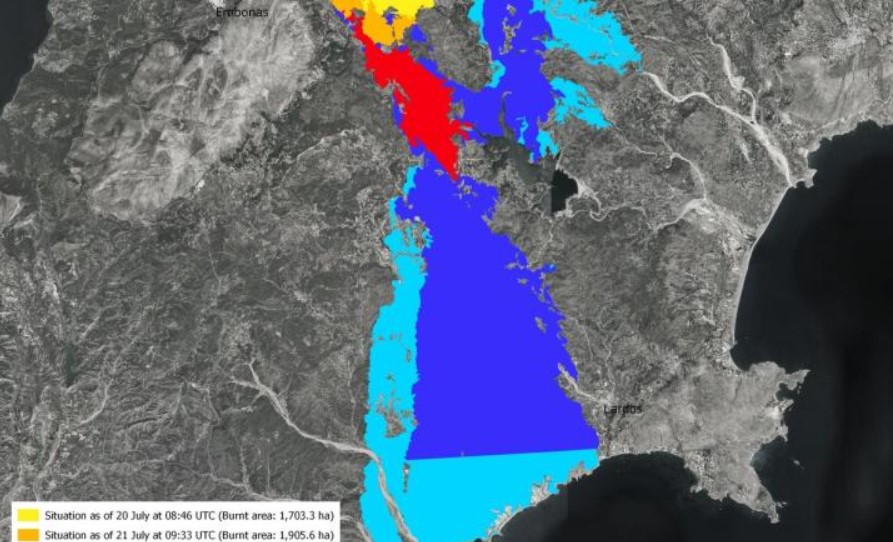 Φωτιά στη Ρόδο: Δορυφορικές φωτογραφίες αποτυπώνουν το μέγεθος της καταστροφής